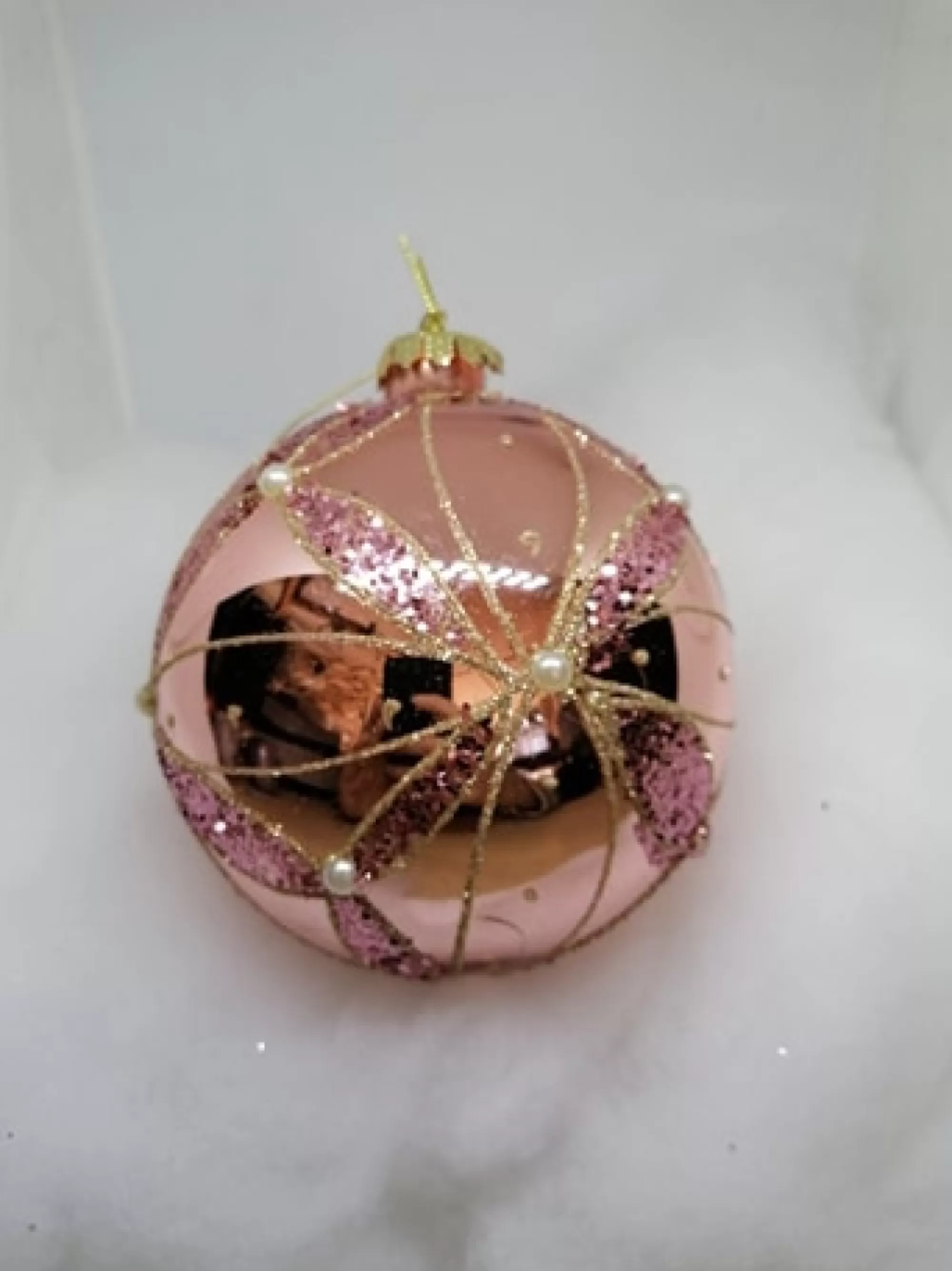 Fashion La Maison du Père Noël Boule De Noël Effet Miroir Rose Poudre A Ornements Floraux Et Perles Blanches