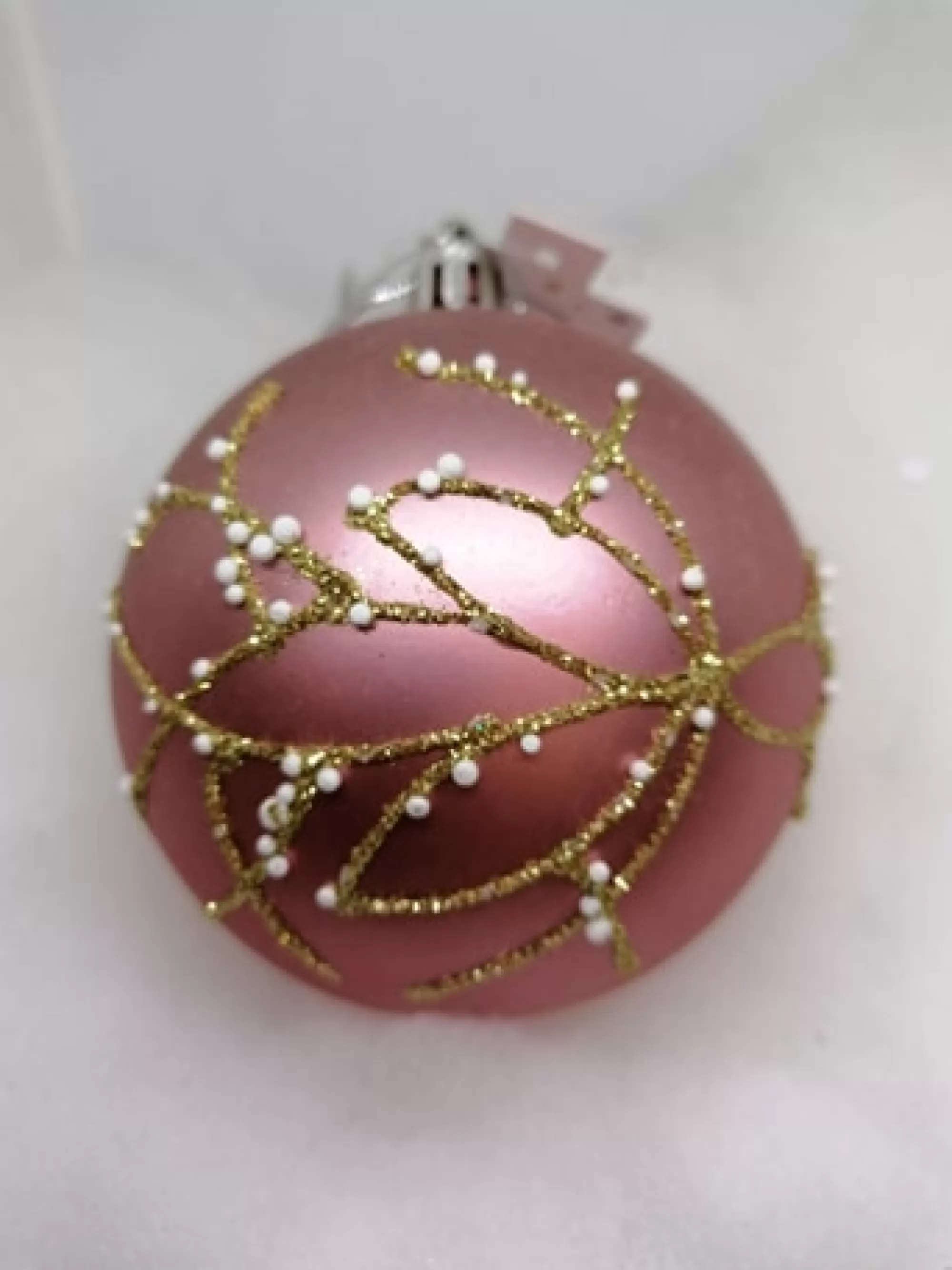 Hot La Maison du Père Noël Boule Vieux Rose A Ornements Dores Et Perles Blanches